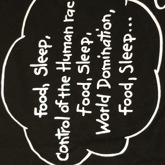 Cat Humor World Domination Black USA Made Tee 100 Cotton T Shirt White Graphic - Picture 3 of 8